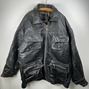 Vintage TKO Heavy Leather Motorcycle Jacket 3XL Black Flannel Quilted Lined Coat